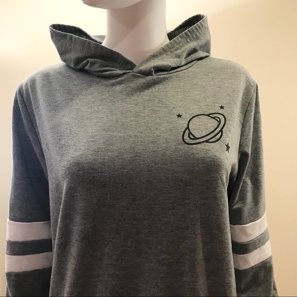 Jersey Stripe Pullover Hoodie Sweatshirt Womens Size XL Junior Grey Saturn - Picture 2 of 11